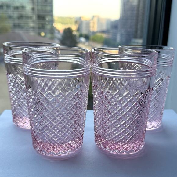 Mosser Addison 8oz Glass Juice Water Tumbler Rose Pink Set Of 4 - 4 1/2" - Picture 1 of 8